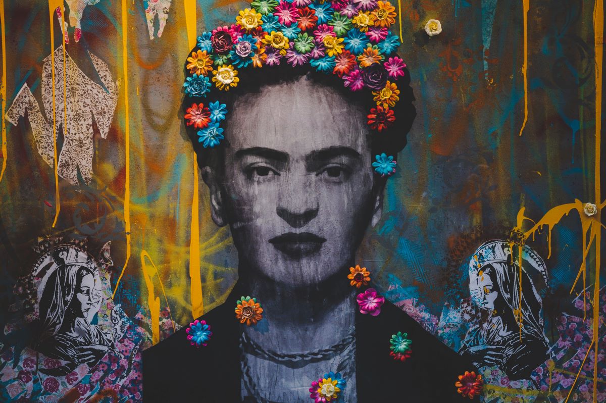 Colorful mural of Frida Kahlo the Mexican painter